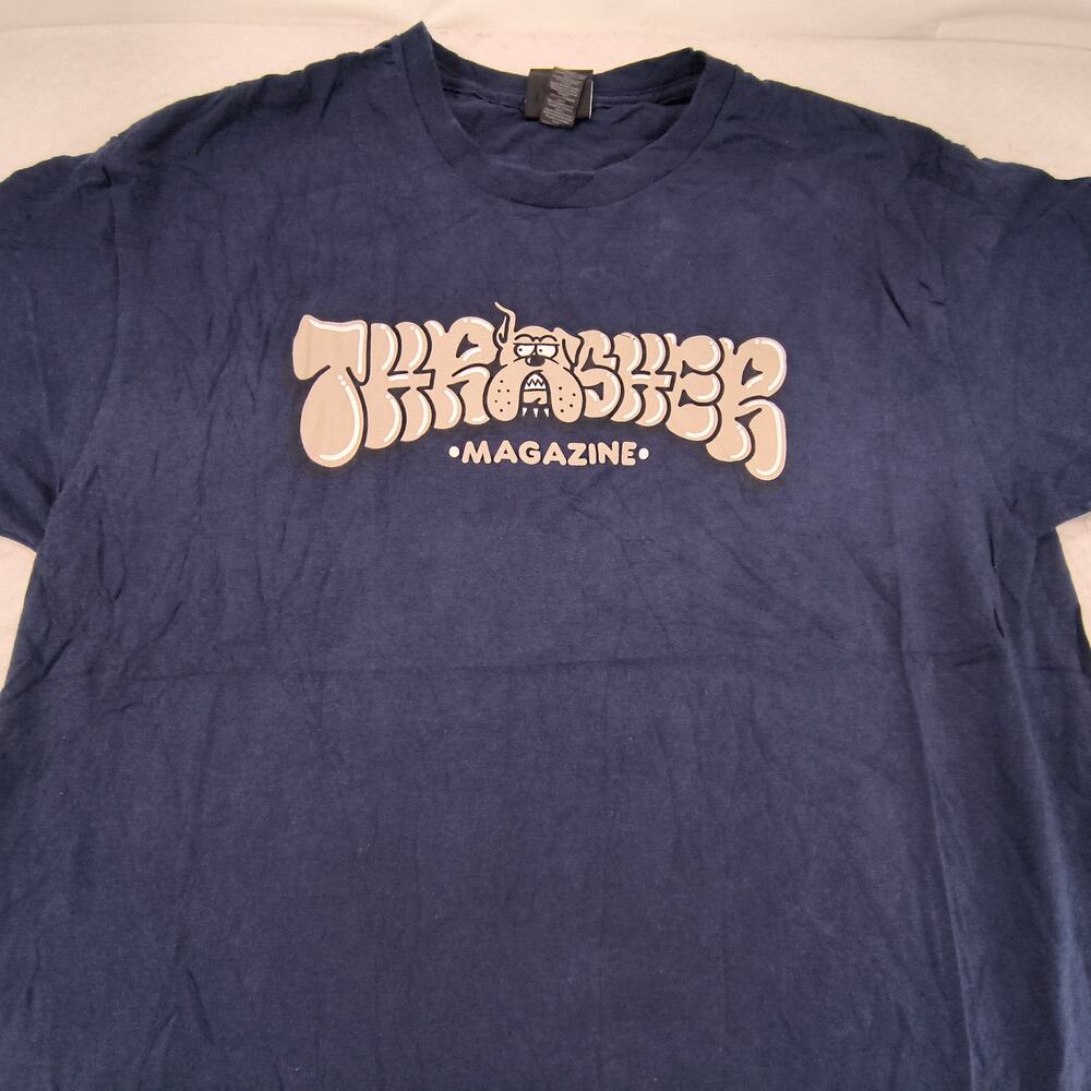 Thrasher Magazine Crew Neck Short Sleeve Graphic Shirt Mens Size Large L Navy